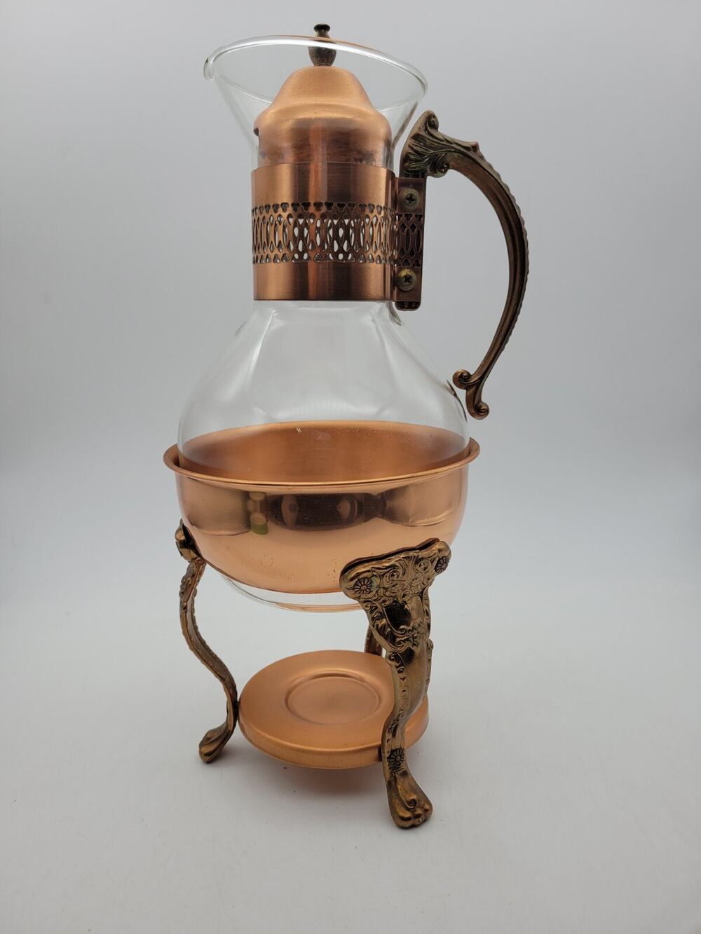 Vintage Princess House Copper and Brass Tea Coffee Carafe Pot with Stand Rare!